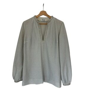 Vintage 60s 70s Retro Glam Silver‎ Metallic Knit Tunic Top Mod Disco Blouse